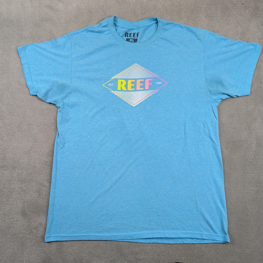 Reef XL Blue Graphic T-Shirt Retro Surf 1984 Logo Heathered Short Sleeve Tee
